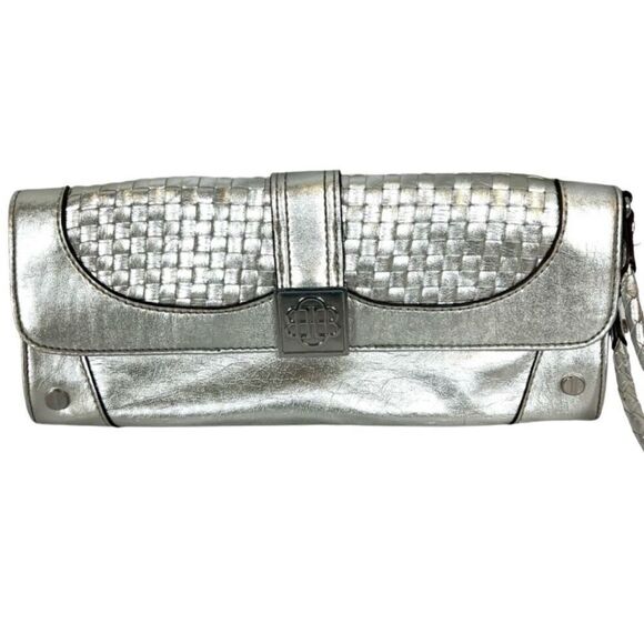 Dana Buchman Silver Gunmetal Metallic Faux Leather Clutch Wristlet Handbag - Picture 3 of 9